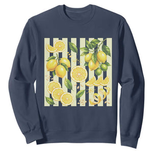 Striped Summer Lemon Sweatshirt Citrus Fruit Lover Gift