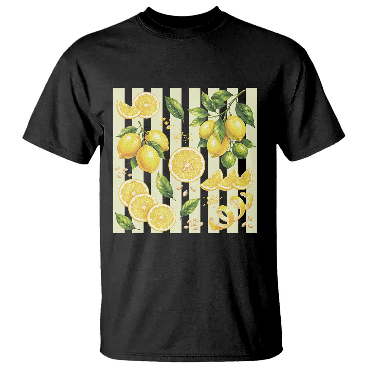 Striped Summer Lemon T Shirt Citrus Fruit Lover Gift TS12 Black Print Your Wear
