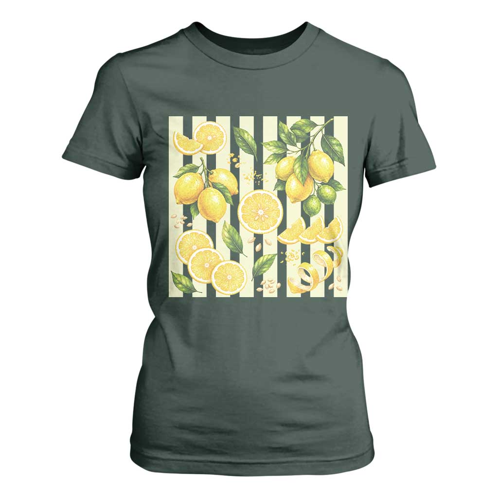 Striped Summer Lemon T Shirt For Women Citrus Fruit Lover Gift