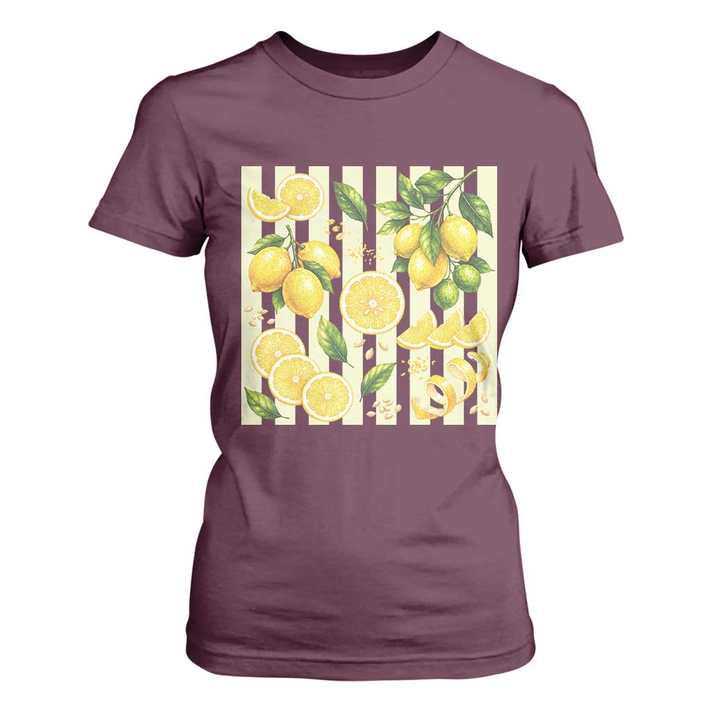 Striped Summer Lemon T Shirt For Women Citrus Fruit Lover Gift
