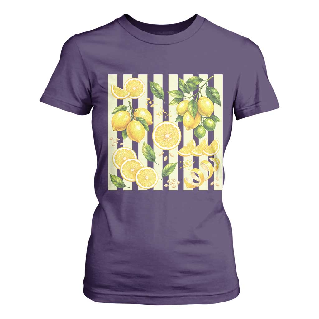 Striped Summer Lemon T Shirt For Women Citrus Fruit Lover Gift