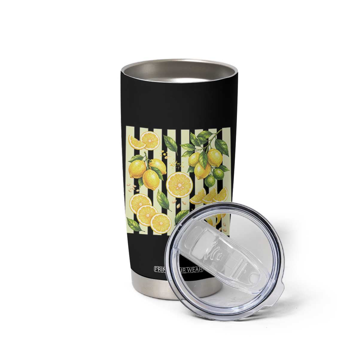 Striped Summer Lemon Tumbler Cup Citrus Fruit Lover Gift