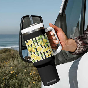 Striped Summer Lemon Tumbler With Handle Citrus Fruit Lover Gift