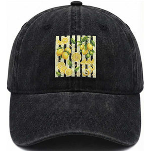 Striped Summer Lemon Washed Cotton Baseball Cap Citrus Fruit Lover Gift