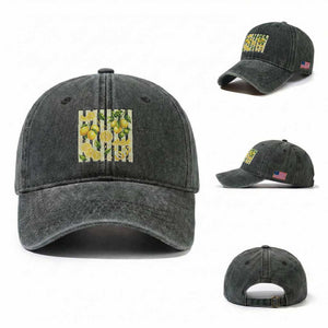 Striped Summer Lemon Washed Cotton Baseball Cap Citrus Fruit Lover Gift