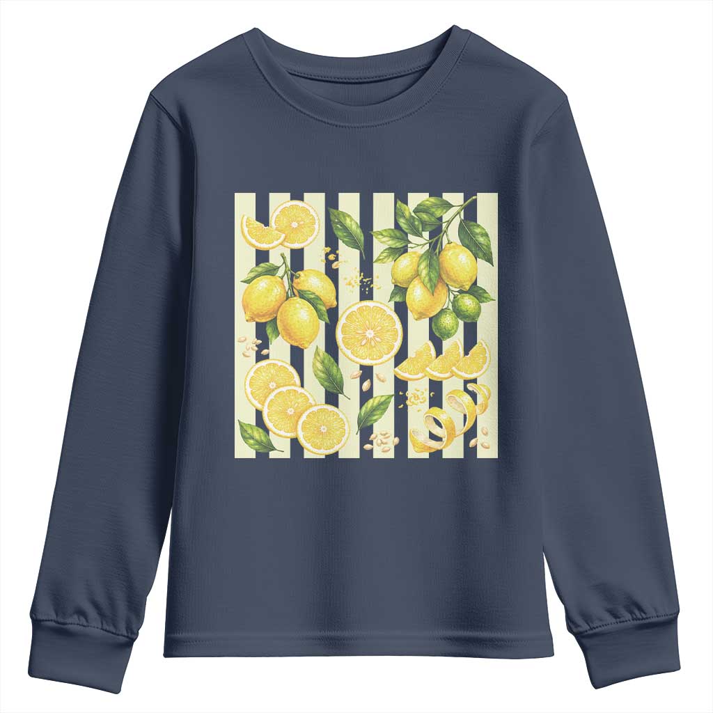 Striped Summer Lemon Youth Sweatshirt Citrus Fruit Lover Gift