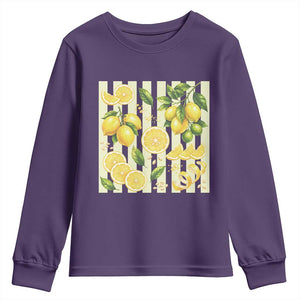 Striped Summer Lemon Youth Sweatshirt Citrus Fruit Lover Gift
