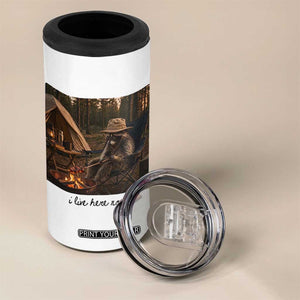 Funny Camping Raccoon 4 in 1 Can Cooler Tumbler I Live Here Now Outdoor Lover
