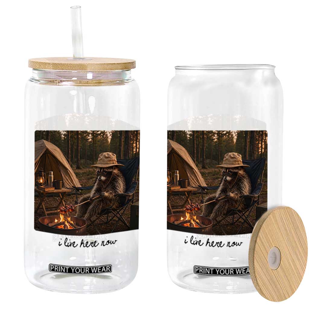 Funny Camping Raccoon Glass Can I Live Here Now Outdoor Lover