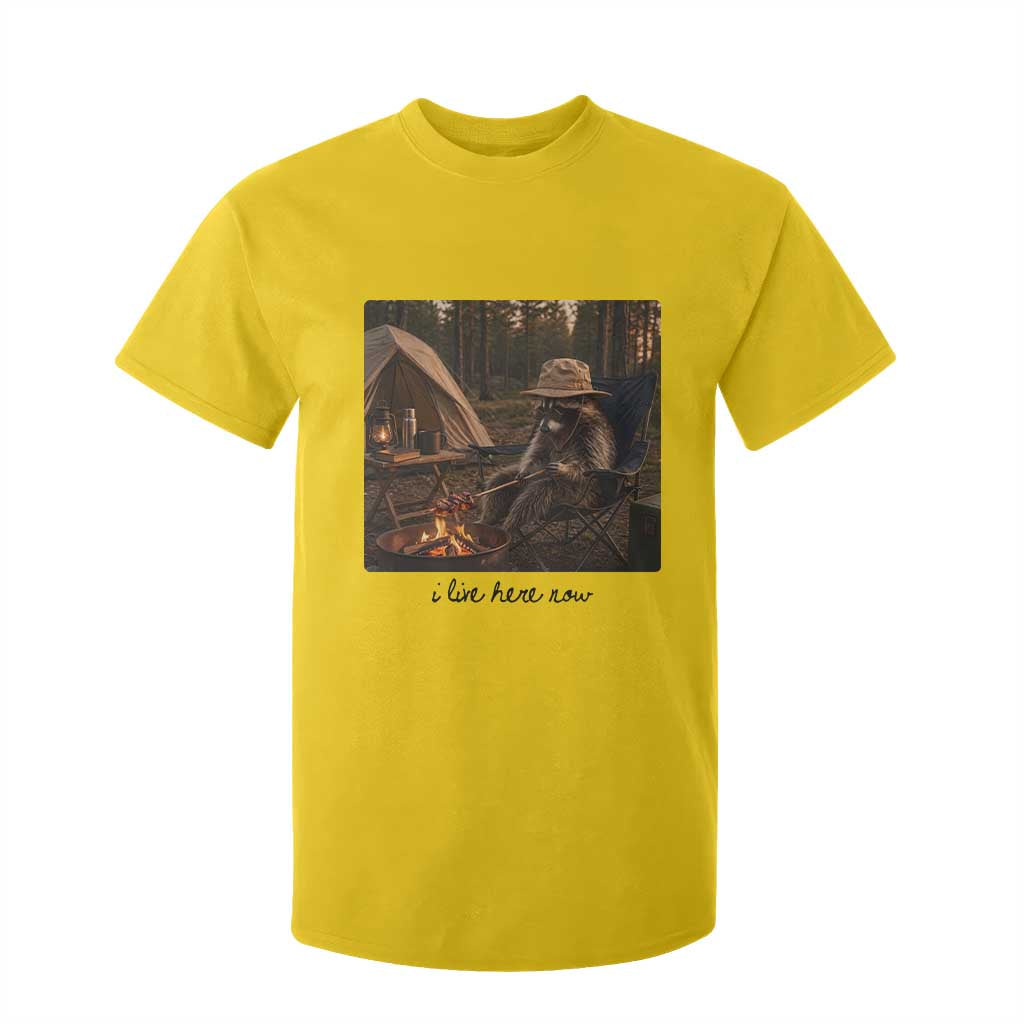 Funny Camping Raccoon T Shirt For Kid I Live Here Now Outdoor Lover