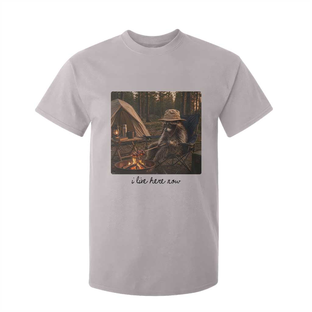 Funny Camping Raccoon T Shirt For Kid I Live Here Now Outdoor Lover