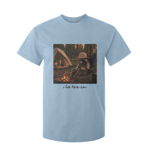 Funny Camping Raccoon T Shirt For Kid I Live Here Now Outdoor Lover