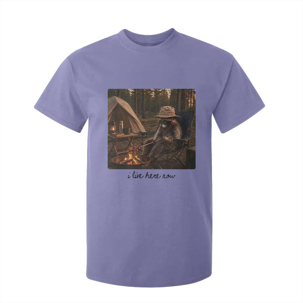 Funny Camping Raccoon T Shirt For Kid I Live Here Now Outdoor Lover