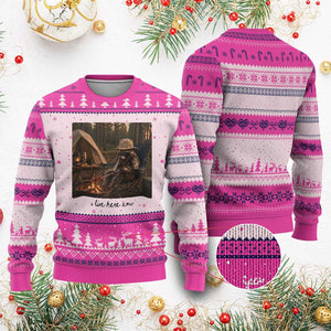 Funny Camping Raccoon Ugly Christmas Sweater I Live Here Now Outdoor Lover