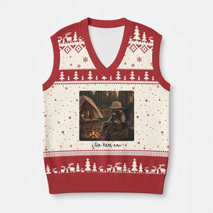 Funny Camping Raccoon V-Neck Knit Sweater Vest I Live Here Now Outdoor Lover