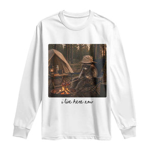 Funny Camping Raccoon Long Sleeve Shirt I Live Here Now Outdoor Lover