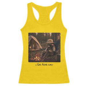 Funny Camping Raccoon Racerback Tank Top I Live Here Now Outdoor Lover