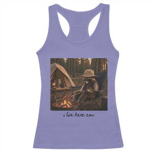 Funny Camping Raccoon Racerback Tank Top I Live Here Now Outdoor Lover