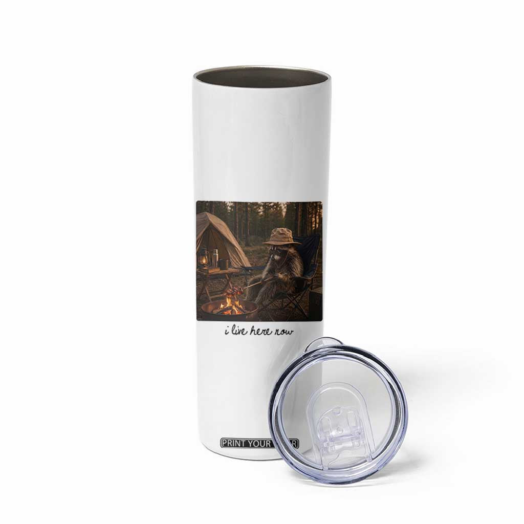 Funny Camping Raccoon Skinny Tumbler I Live Here Now Outdoor Lover