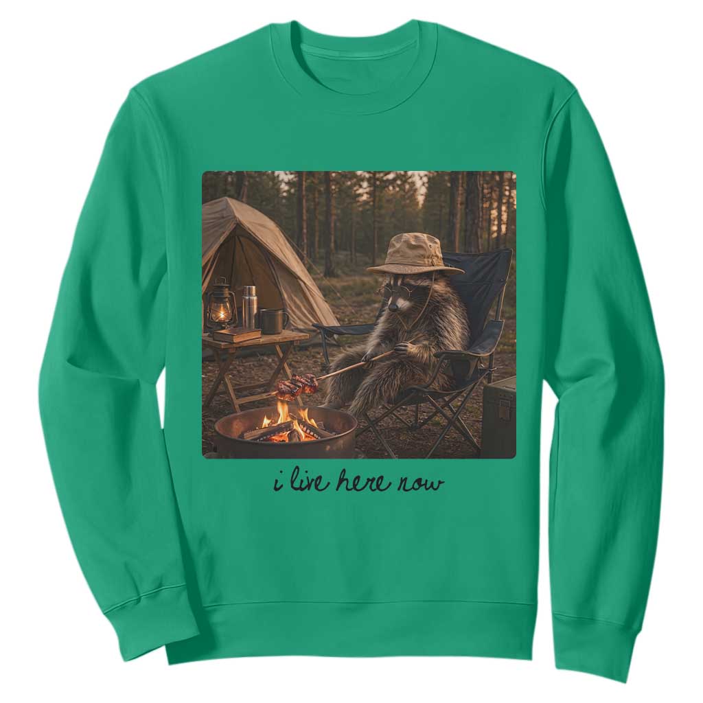 Funny Camping Raccoon Sweatshirt I Live Here Now Outdoor Lover