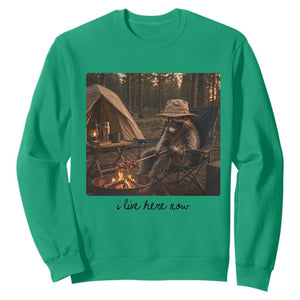 Funny Camping Raccoon Sweatshirt I Live Here Now Outdoor Lover