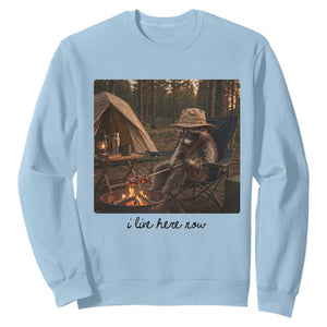 Funny Camping Raccoon Sweatshirt I Live Here Now Outdoor Lover