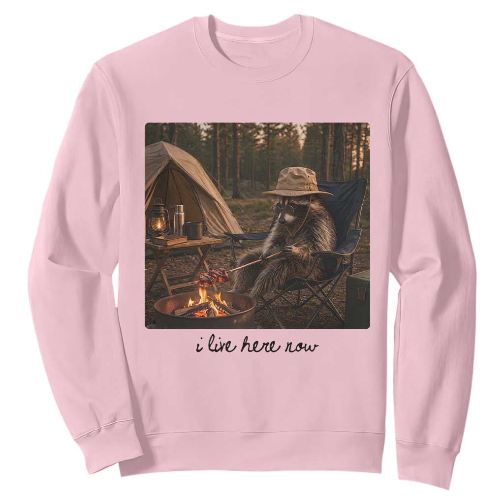 Funny Camping Raccoon Sweatshirt I Live Here Now Outdoor Lover