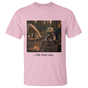 Funny Camping Raccoon T Shirt I Live Here Now Outdoor Lover