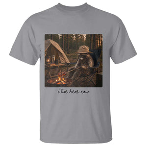 Funny Camping Raccoon T Shirt I Live Here Now Outdoor Lover