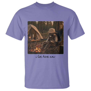 Funny Camping Raccoon T Shirt I Live Here Now Outdoor Lover