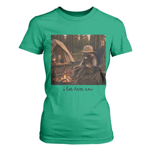 Funny Camping Raccoon T Shirt For Women I Live Here Now Outdoor Lover