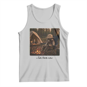 Funny Camping Raccoon Tank Top I Live Here Now Outdoor Lover