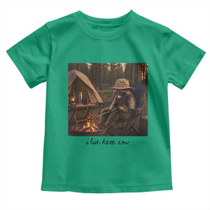Funny Camping Raccoon Toddler T Shirt I Live Here Now Outdoor Lover