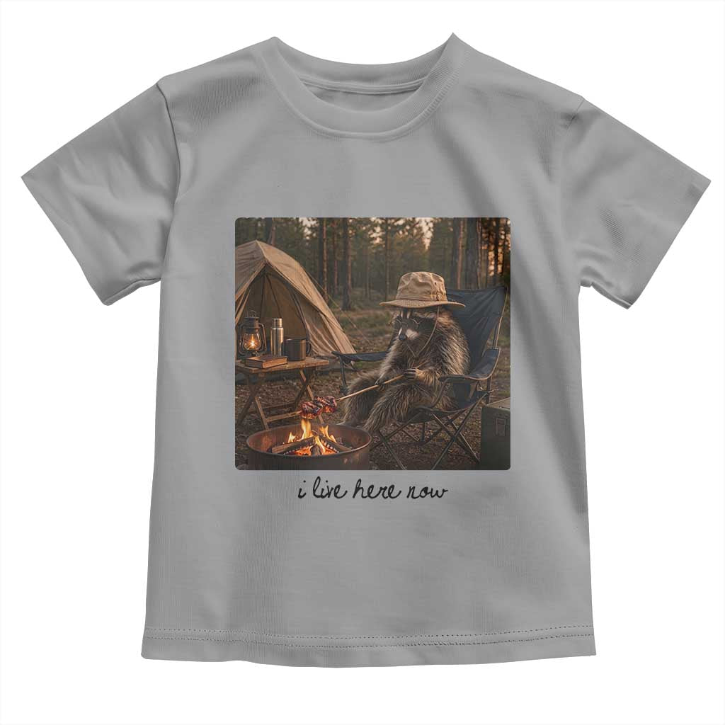 Funny Camping Raccoon Toddler T Shirt I Live Here Now Outdoor Lover