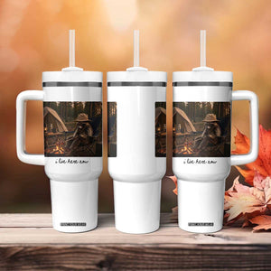 Funny Camping Raccoon Tumbler With Handle I Live Here Now Outdoor Lover