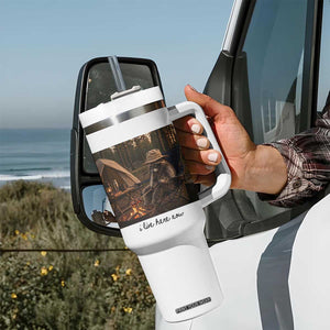 Funny Camping Raccoon Tumbler With Handle I Live Here Now Outdoor Lover