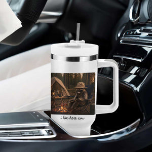 Funny Camping Raccoon Tumbler With Handle I Live Here Now Outdoor Lover