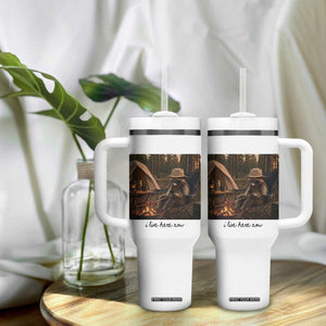 Funny Camping Raccoon Tumbler With Handle I Live Here Now Outdoor Lover