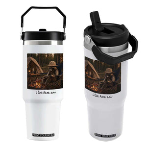 Funny Camping Raccoon Flip Straw Tumbler I Live Here Now Outdoor Lover