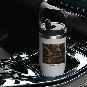 Funny Camping Raccoon Flip Straw Tumbler I Live Here Now Outdoor Lover