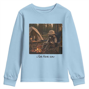 Funny Camping Raccoon Youth Sweatshirt I Live Here Now Outdoor Lover