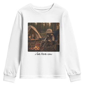 Funny Camping Raccoon Youth Sweatshirt I Live Here Now Outdoor Lover