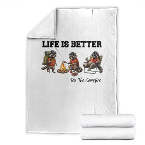 Funny Camping Raccoon Throw Blanket Life Is Better By The Campfire