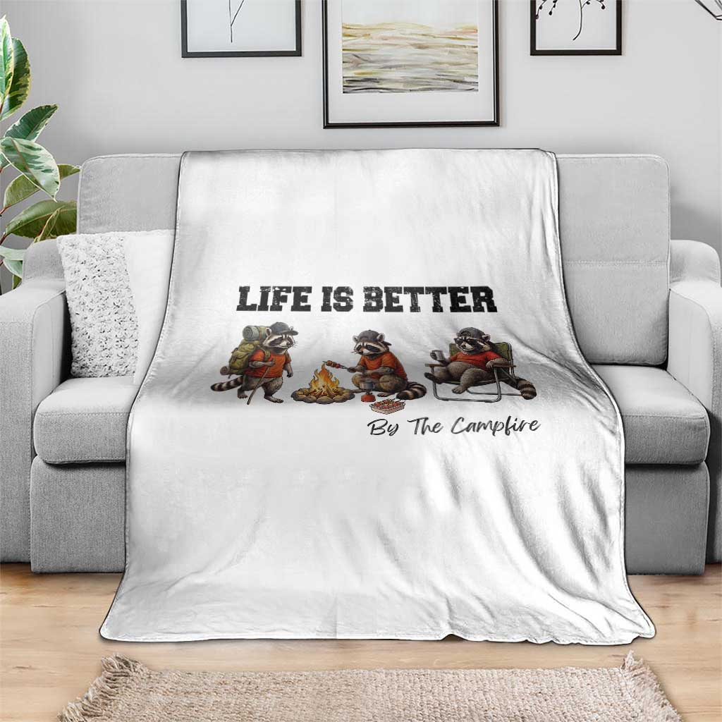 Funny Camping Raccoon Throw Blanket Life Is Better By The Campfire