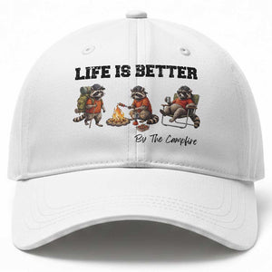 Funny Camping Raccoon Baseball Cap Life Is Better By The Campfire