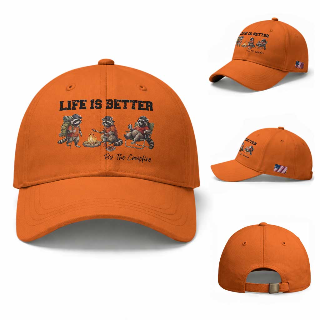 Funny Camping Raccoon Baseball Cap Life Is Better By The Campfire