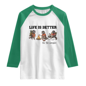 Funny Camping Raccoon Raglan Shirt Life Is Better By The Campfire