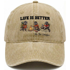 Funny Camping Raccoon Washed Cotton Baseball Cap Life Is Better By The Campfire