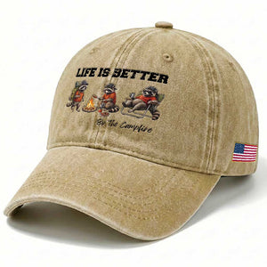 Funny Camping Raccoon Washed Cotton Baseball Cap Life Is Better By The Campfire