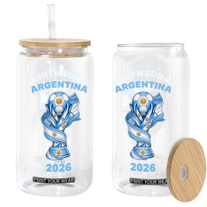 Proud Argentina Soccer 2026 Glass Can World Football Fan Gift